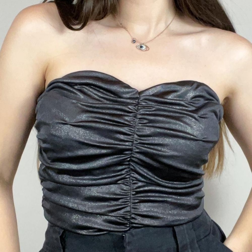 Express Ruched Tube Cocktail Metallic Top